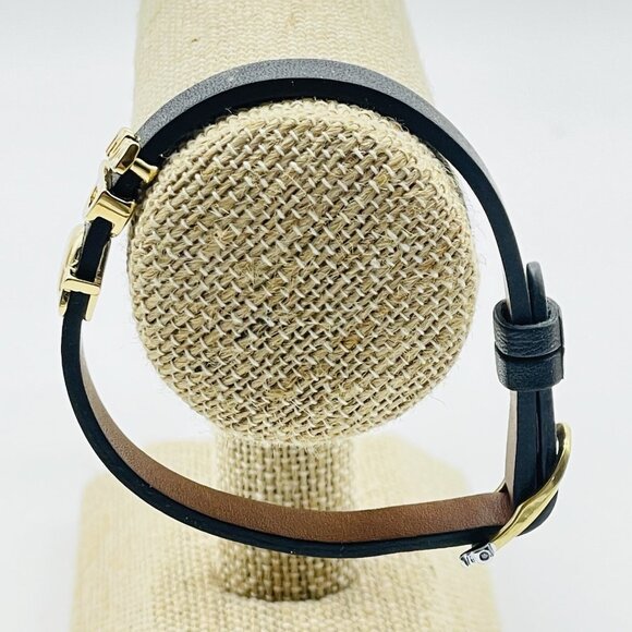 KEEP COLLECTIVE Black Leather Bracelet Gold Teacher Apple Charm Signed Gift - Picture 6 of 6